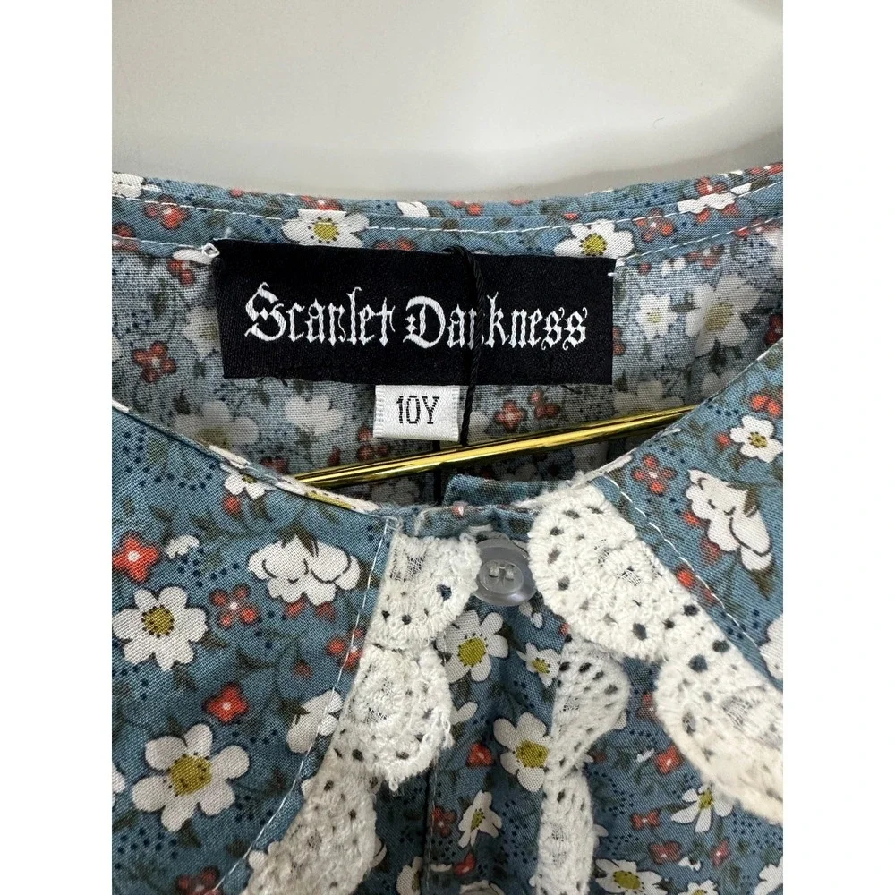Scarlet Darkness Girls Colonial Prairie Cottagecore Dress Floral Pioneer Sz 10Y - Picture 5 of 12